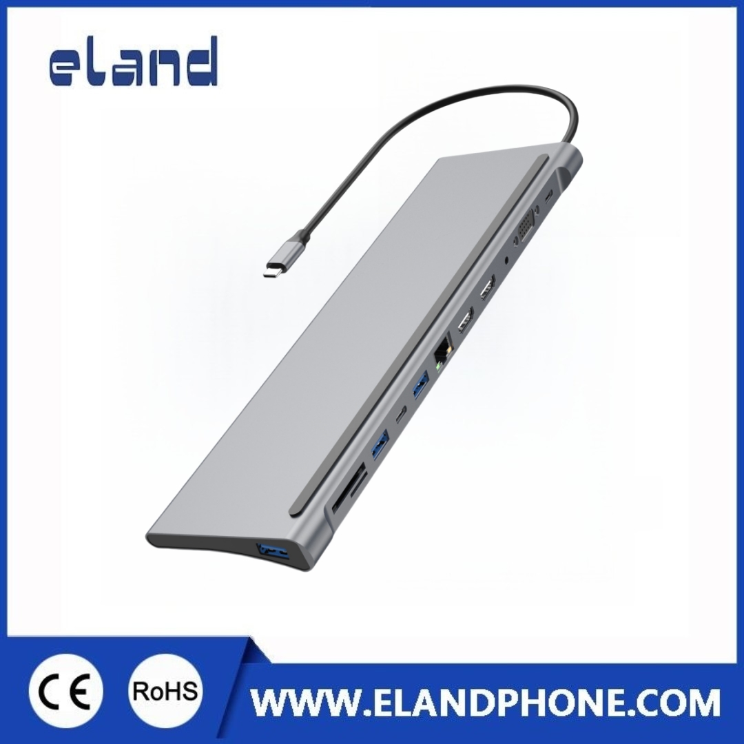  Model: EL-M245A  12 In 1USB-C HUB PD/VGA/3.5mm//Dual HDMI/RJ45/USB3.0/USB-C/USB3.0/SD/TF/USB2.0 Adapter