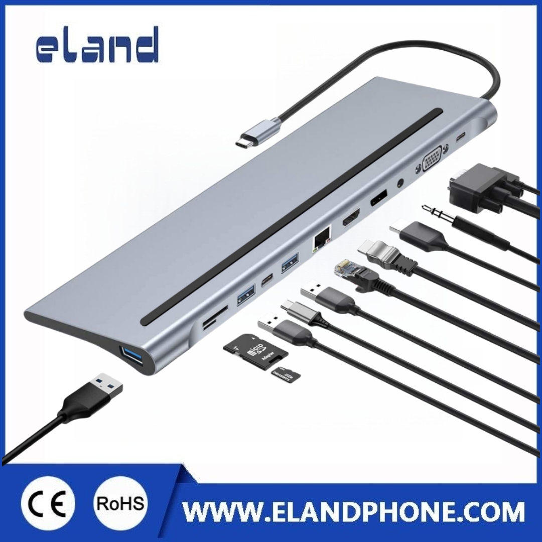 MODEL: EL-M245B   12 In 1 USB-C HUB PD/VGA/3.5mm//DP/ HDMI/RJ45/USB3.0/USB-C/USB3.0/SD/TF/USB2.0 Adapter